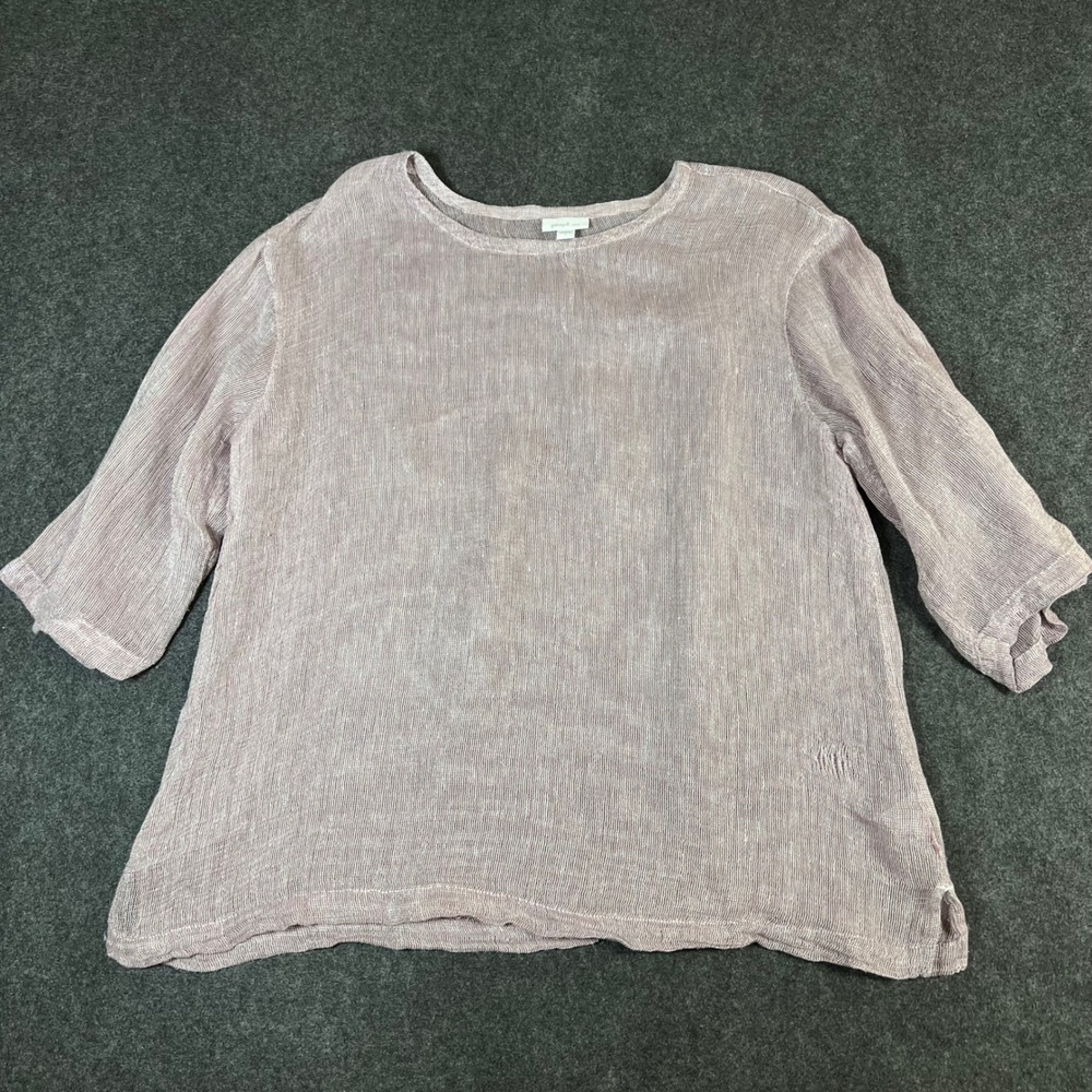 Pure Jill J. Jill Women Purple 100% Linen Gauze 3/4 Sleeve Top Size L